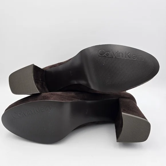 Calvin Klein Uda 2 Faux Suede Heeled Ankle Booties, Chocolate (Brown), Wmns 8.5M - Picture 11 of 16